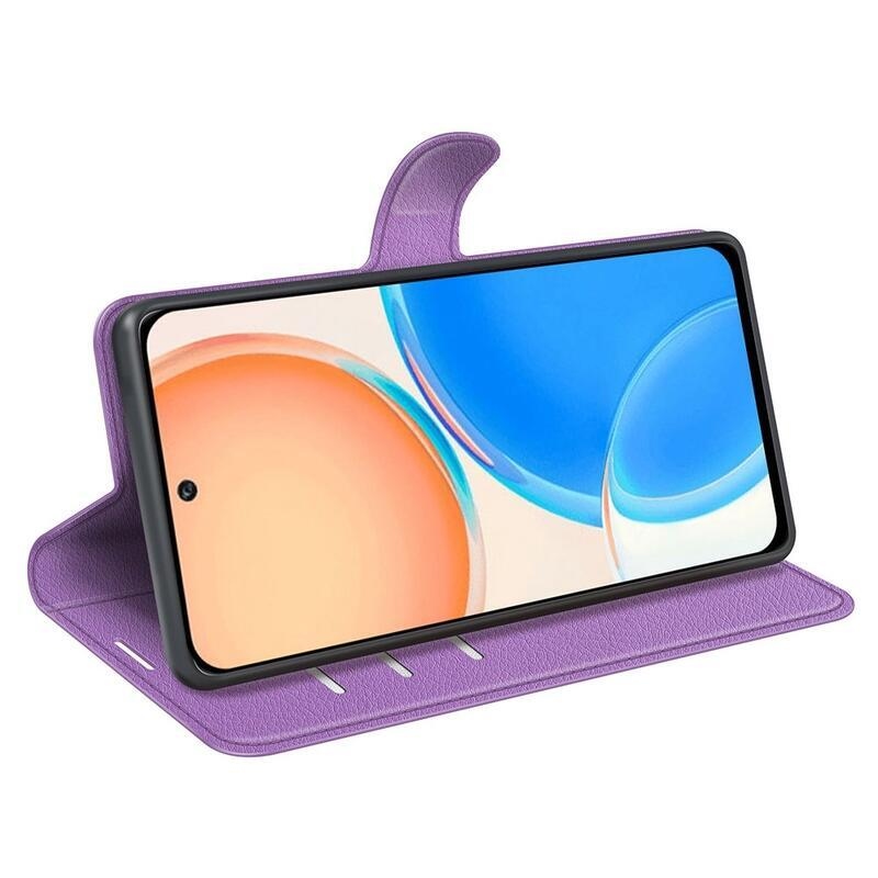 Litchi PU bőr pénztárca tok Honor X8-hoz - lila