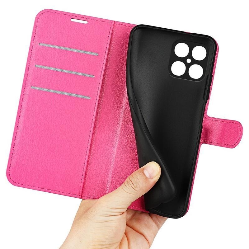 Litchi PU bőr pénztárca tok a Honor X8-hoz - rózsaszínű