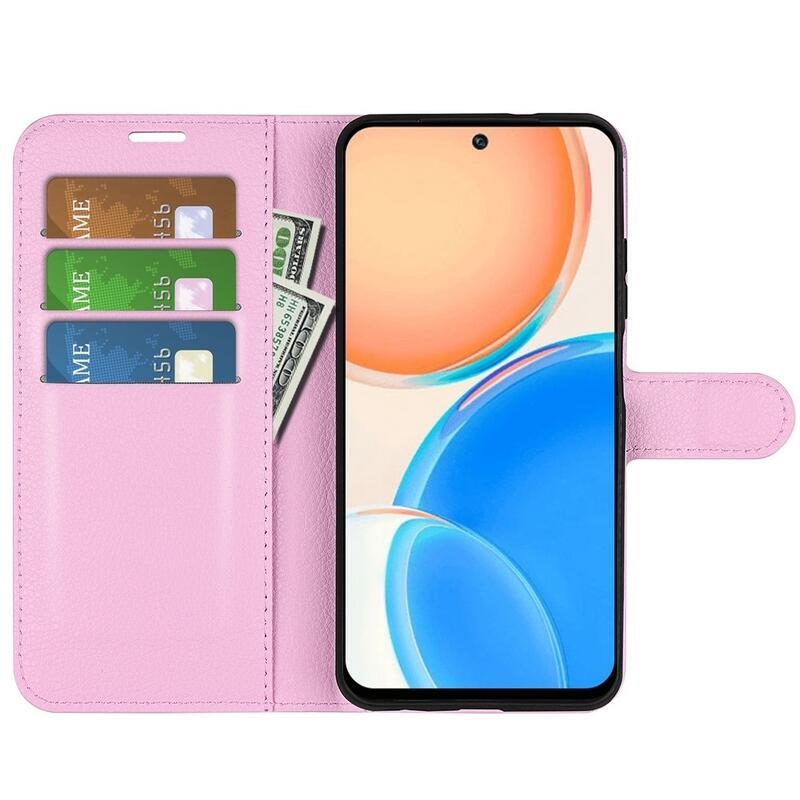 Litchi PU bőr pénztárca tok Honor X8-hoz - rózsaszín