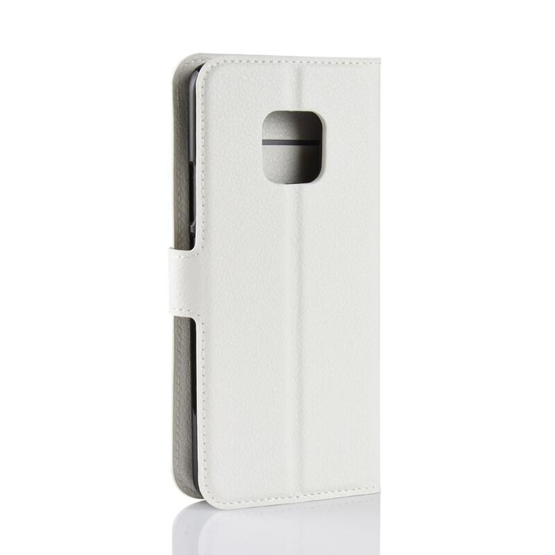 Litchi PU bőr pénztárca tok Huawei Mate 20 Pro-hoz - fehér