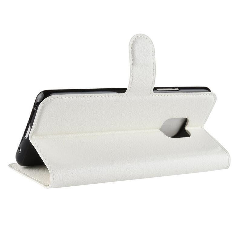 Litchi PU bőr pénztárca tok Huawei Mate 20 Pro-hoz - fehér