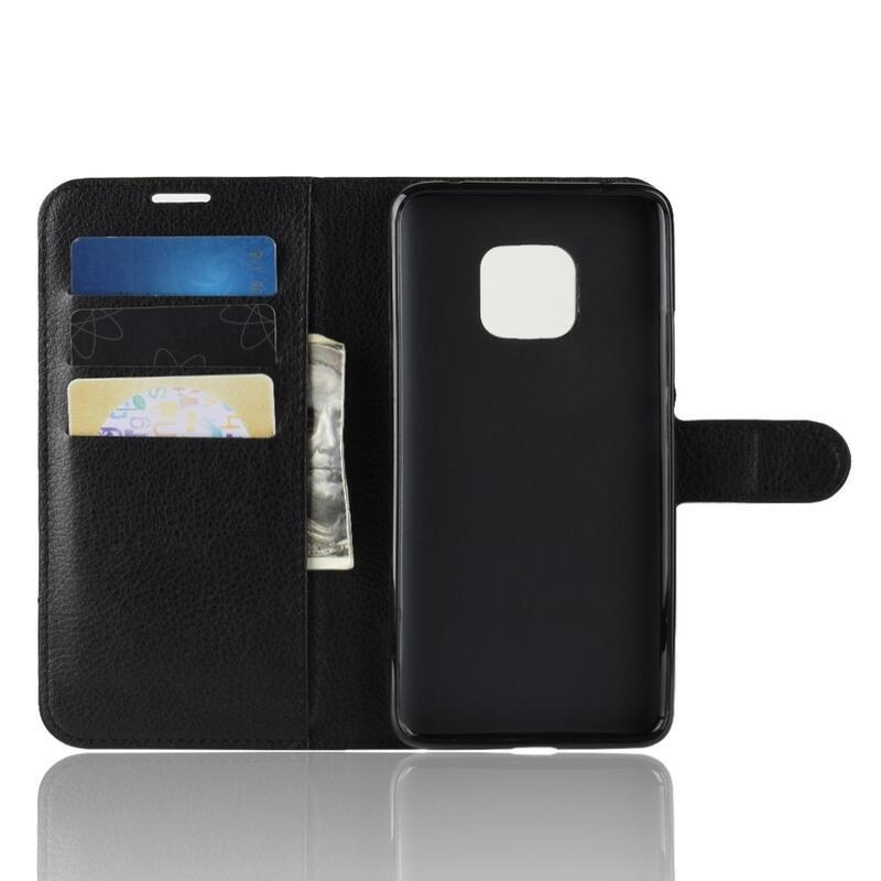 Litchi PU bőr pénztárca tok Huawei Mate 20 Pro-hoz - fekete