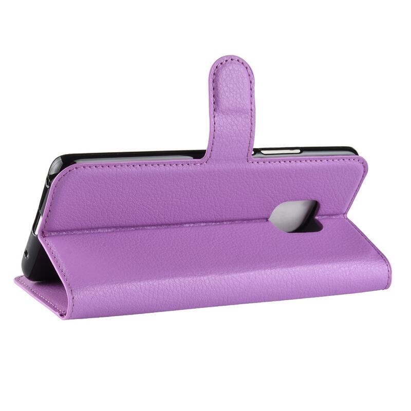 Litchi PU bőr pénztárca tok Huawei Mate 20 Pro-hoz - lila