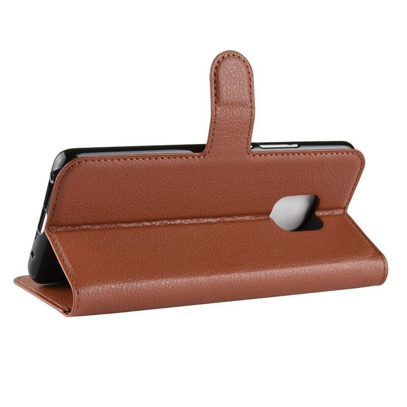 Litchi PU bőr pénztárca tok Huawei Mate 20 Pro-hoz - barna