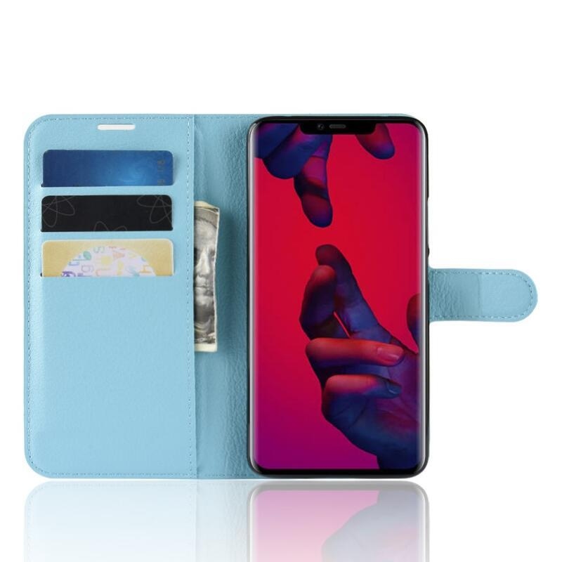 Litchi PU bőr pénztárca tok Huawei Mate 20 Pro-hoz - kék