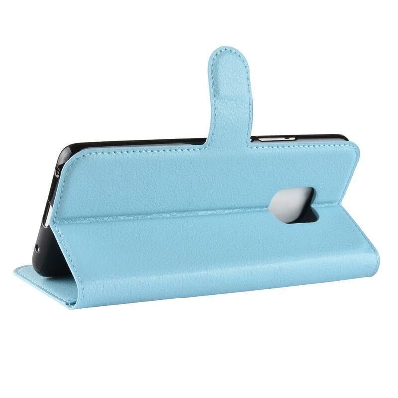 Litchi PU bőr pénztárca tok Huawei Mate 20 Pro-hoz - kék