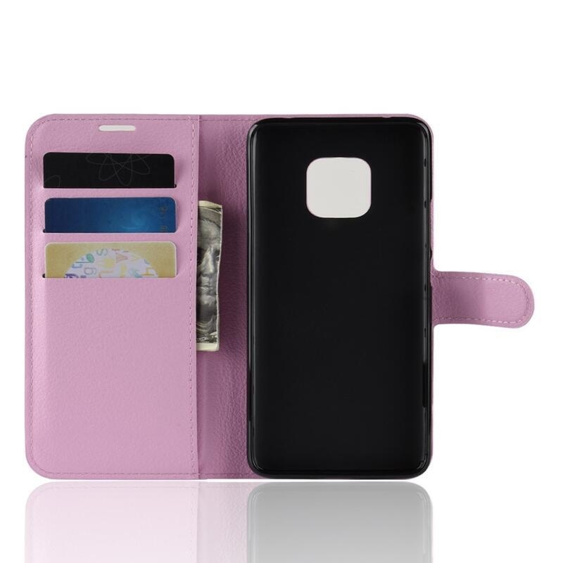 Litchi PU bőr pénztárca tok Huawei Mate 20 Pro-hoz - rózsaszín