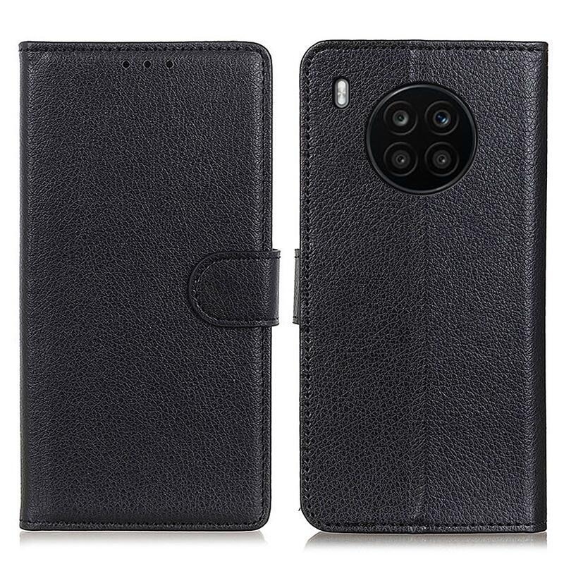 Litchi PU bőr pénztárca tok a Huawei Nova 8i/Honor 50 Lite-hoz - fekete