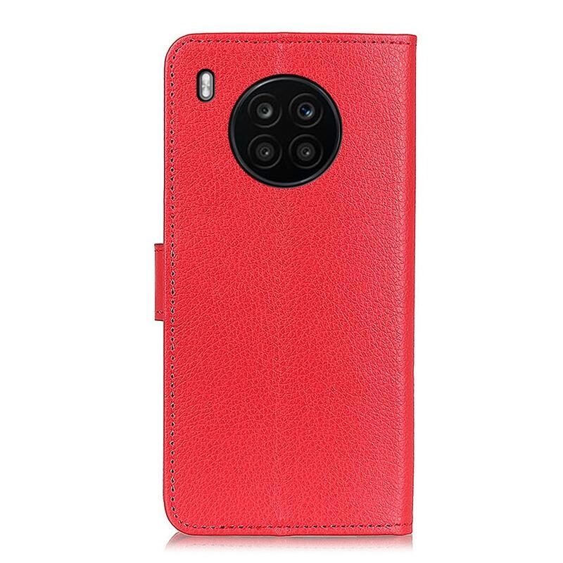Litchi PU bőr pénztárca tok a Huawei Nova 8i/Honor 50 Lite-hoz - piros