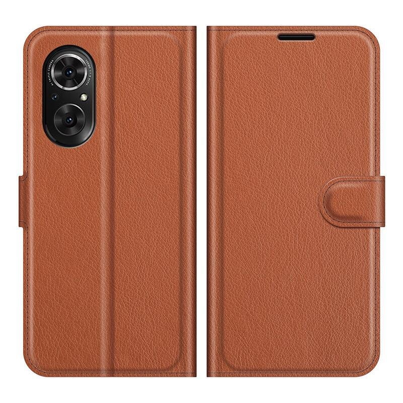 Litchi PU bőr pénztárca tok Huawei Nova 9 SE-hez - barna
