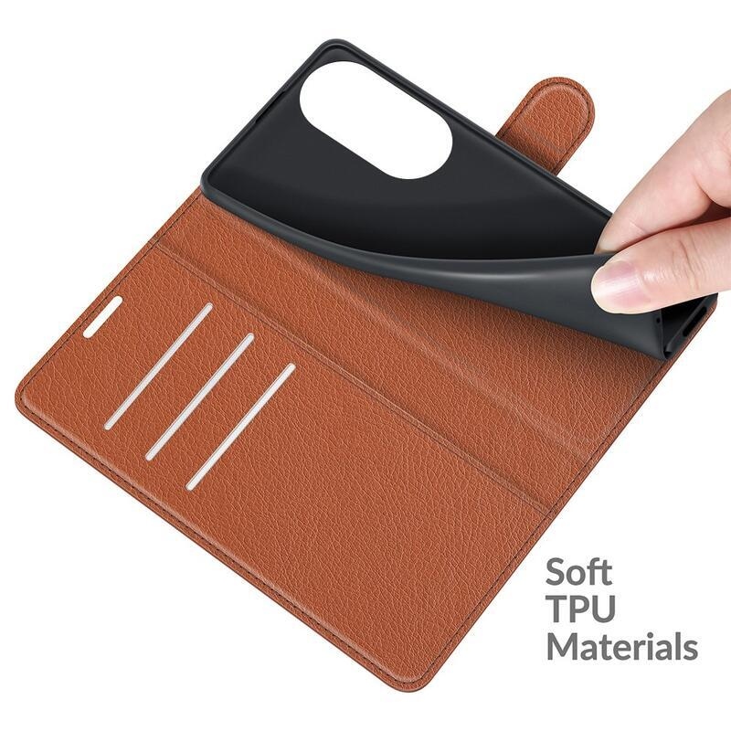 Litchi PU bőr pénztárca tok Huawei Nova 9 SE-hez - barna