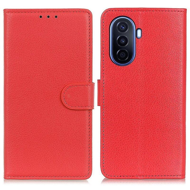 Litchi PU bőr pénztárca tok a Huawei Nova Y70-hez - piros