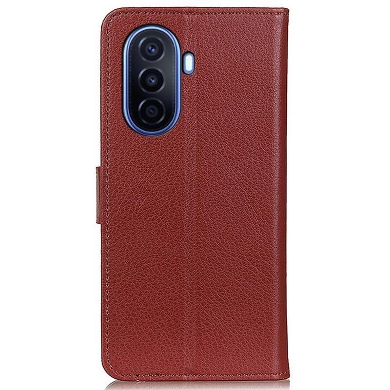 Litchi PU bőr pénztárca tok a Huawei Nova Y70-hez - barna