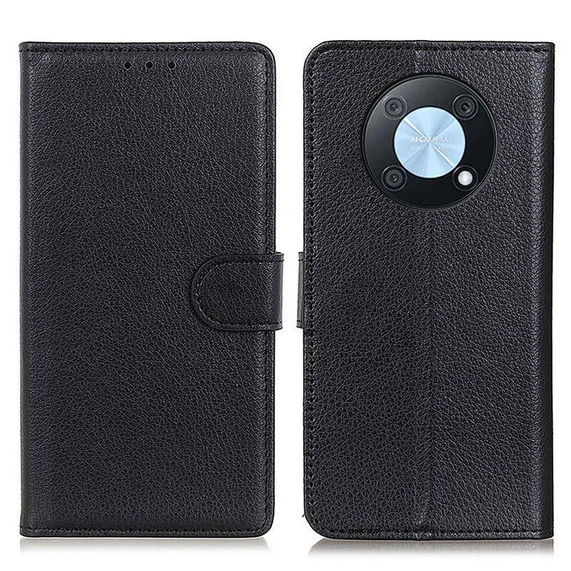 Litchi PU bőr pénztárca tok a Huawei Nova Y90-hez - fekete