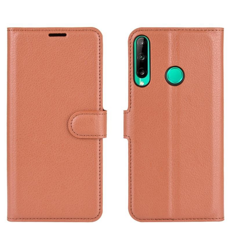 Litchi PU bőr pénztárca tok a Huawei P40 Lite E számára - barna