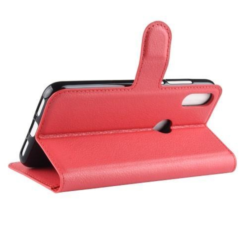 Litchi PU bőr pénztárca tok Huawei Y7 (2019) - piros