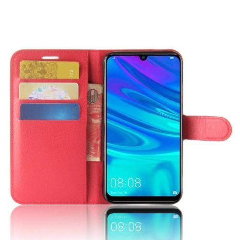 Litchi PU bőr pénztárca tok Huawei Y7 (2019) - piros