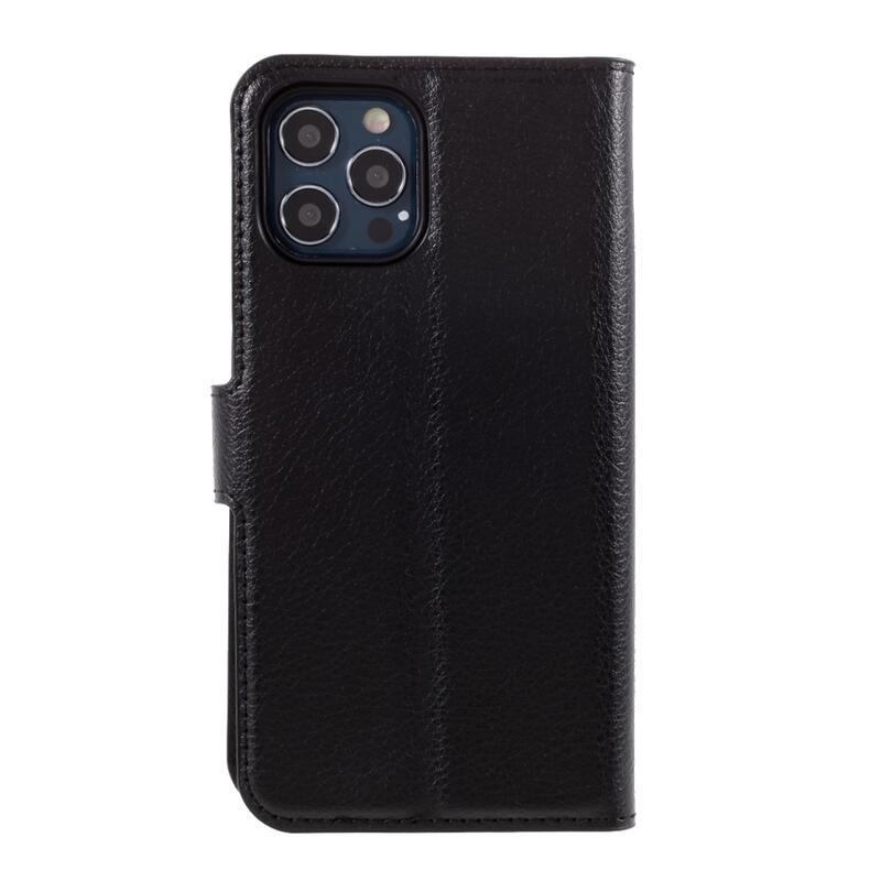 Litchi PU bőr pénztárca tok iPhone 12/12 Pro készülékhez - fekete