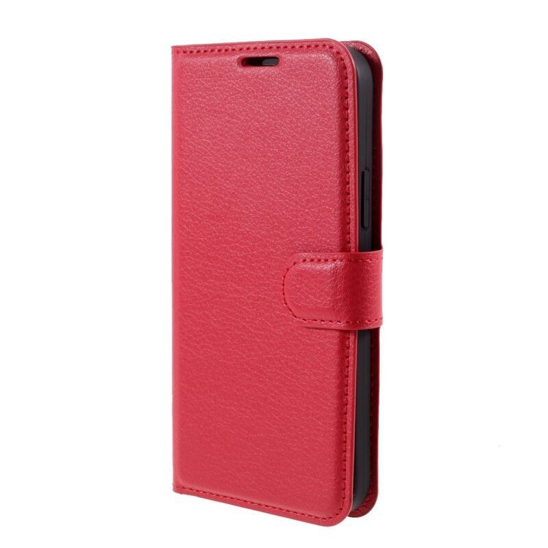 Litchi PU bőr pénztárca tok iPhone 12/12 Pro készülékhez - piros