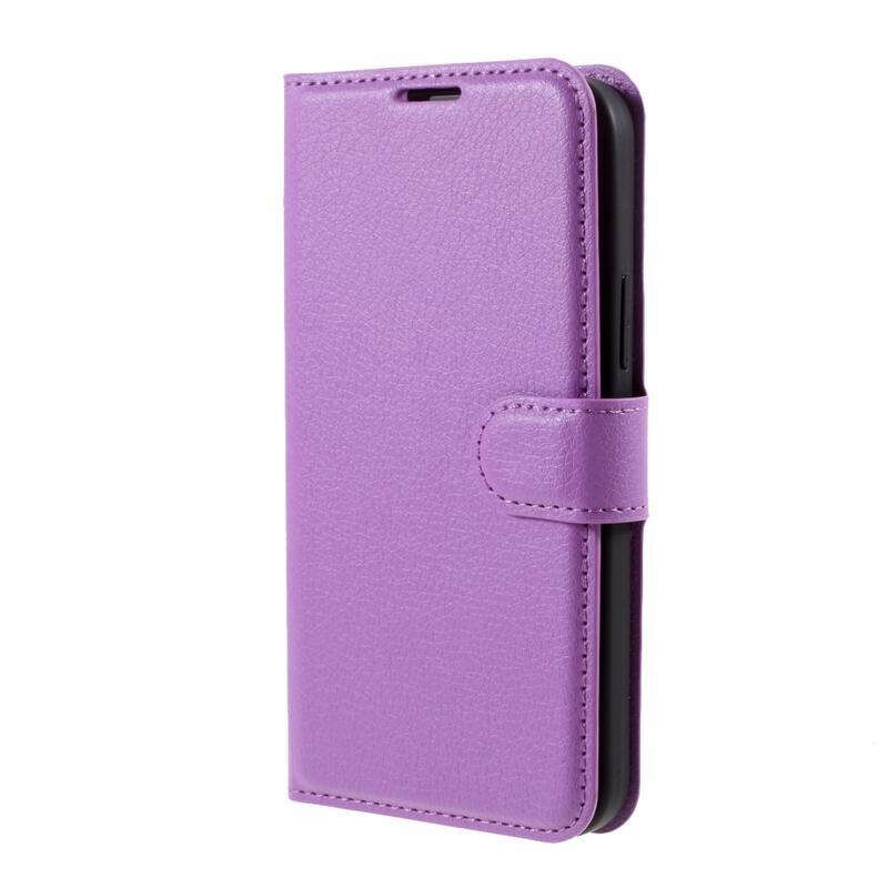 Litchi PU bőr pénztárca tok iPhone 12/12 Pro készülékhez - lila