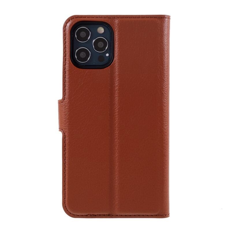 Litchi PU bőr pénztárca tok iPhone 12/12 Pro készülékhez - barna