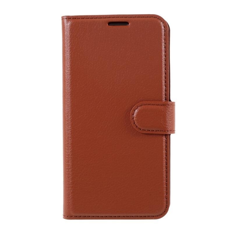 Litchi PU bőr pénztárca tok iPhone 12/12 Pro készülékhez - barna