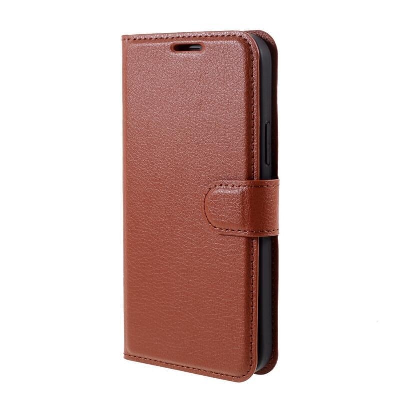 Litchi PU bőr pénztárca tok iPhone 12/12 Pro készülékhez - barna