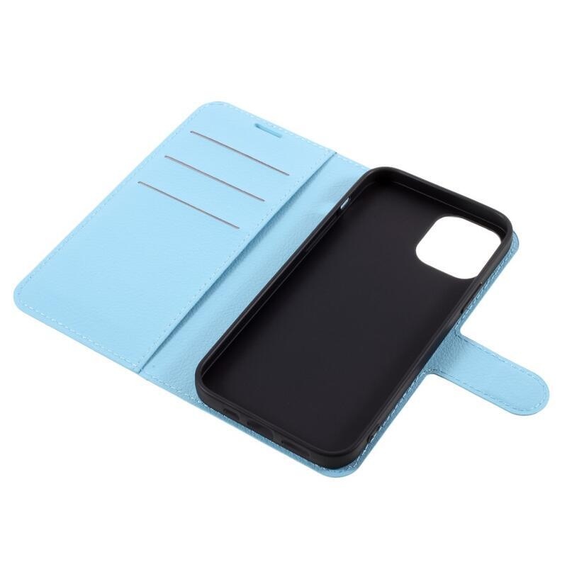 Litchi PU bőr pénztárca tok iPhone 12/12 Pro készülékhez - kék