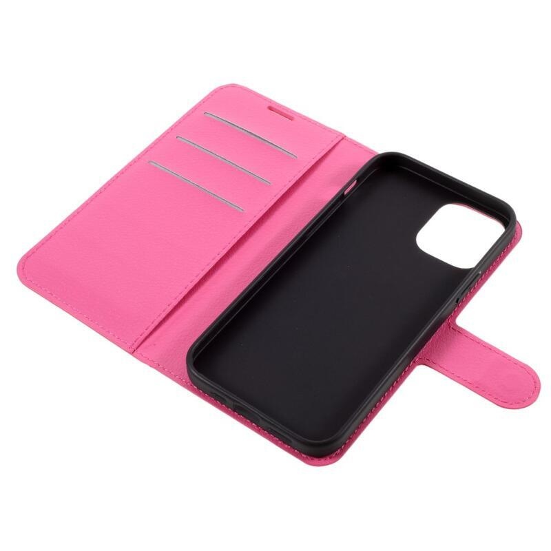 Litchi PU bőr pénztárca tok iPhone 12/12 Pro készülékhez - rózsaszínű