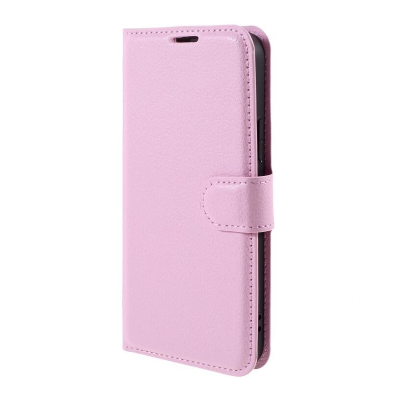 Litchi PU bőr pénztárca tok iPhone 12/12 Pro készülékhez - rózsaszín