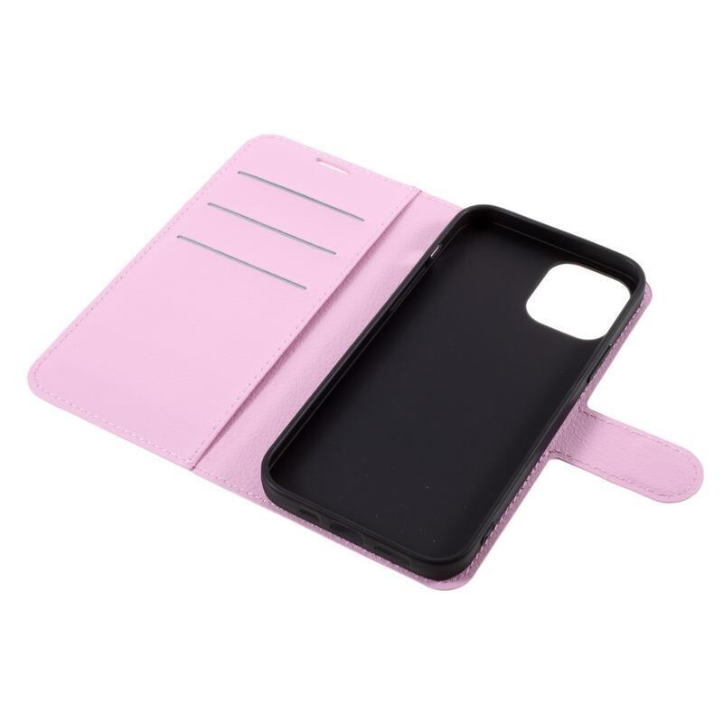 Litchi PU bőr pénztárca tok iPhone 12/12 Pro készülékhez - rózsaszín