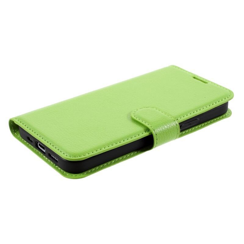 Litchi PU bőr pénztárca tok iPhone 12/12 Pro készülékhez - zöld