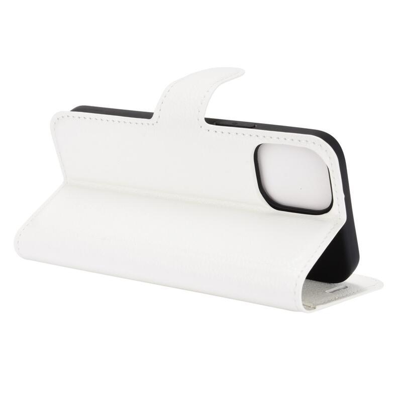 Litchi PU bőr pénztárca tok iPhone 12 mini 5.4 készülékhez - fehér