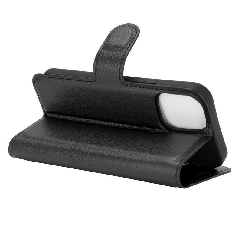 Litchi PU bőr pénztárca tok iPhone 12 mini 5.4 készülékhez - fekete