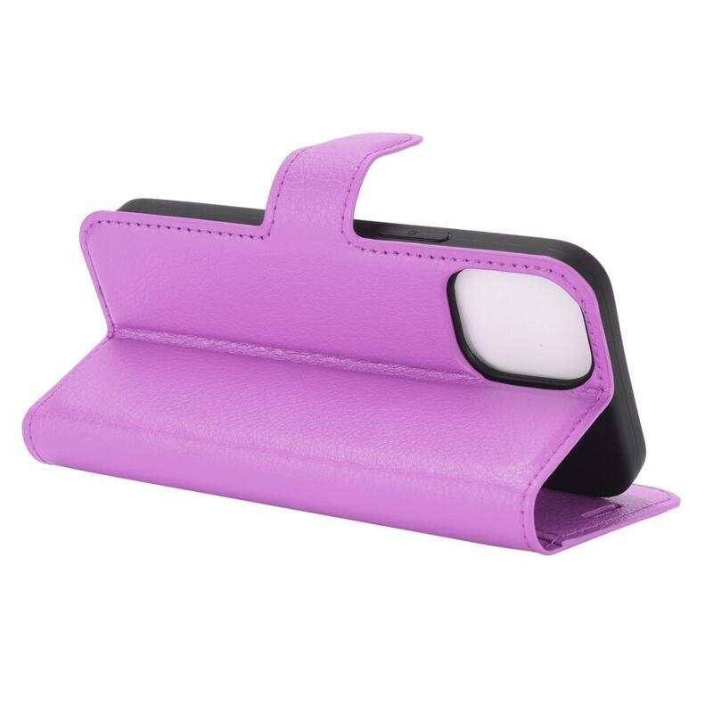 Litchi PU bőr pénztárca tok iPhone 12 mini 5.4 készülékhez - lila