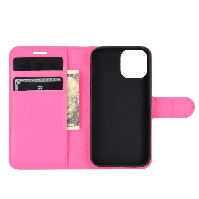 Litchi PU bőr pénztárca tok iPhone 12 mini 5.4 - rózsa