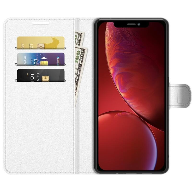 Litchi PU bőr pénztárca tok iPhone 13 mini 5.4 készülékhez - fehér