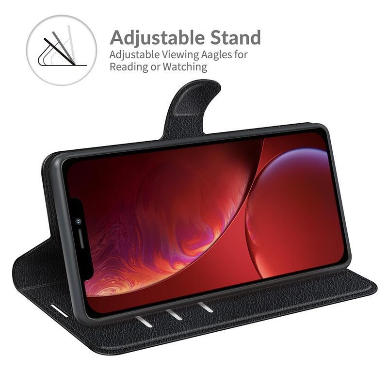 Litchi PU bőr pénztárca tok iPhone 13 mini 5.4 készülékhez - fekete