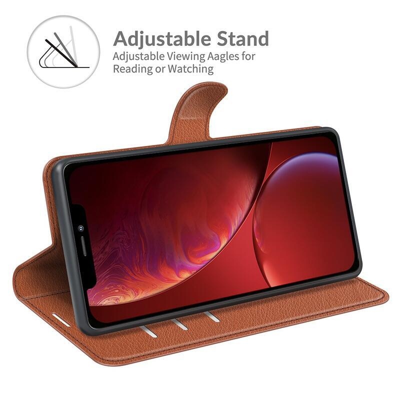 Litchi PU bőr pénztárca tok iPhone 13 mini 5.4 készülékhez - barna