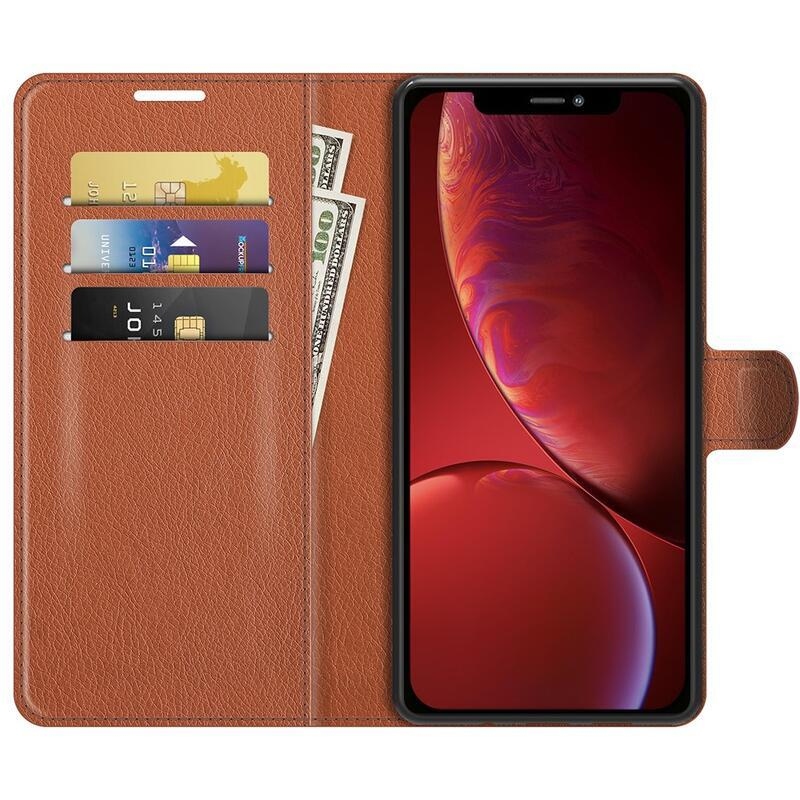 Litchi PU bőr pénztárca tok iPhone 13 mini 5.4 készülékhez - barna