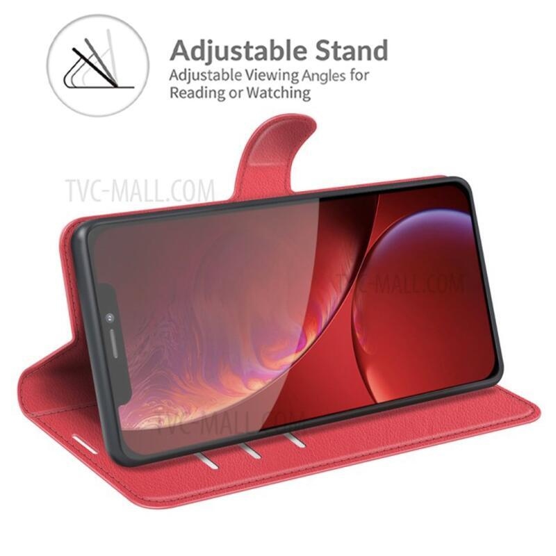 Litchi PU bőr pénztárca tok iPhone 13 Pro 6.1 készülékhez - piros