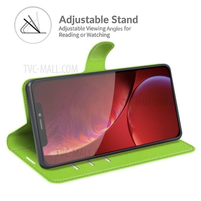 Litchi PU bőr pénztárca tok iPhone 13 Pro 6.1 készülékhez - zöld