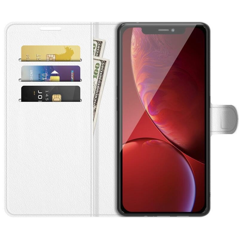 Litchi PU bőr pénztárca tok iPhone 13 Pro Max 6.7 készülékhez - fehér