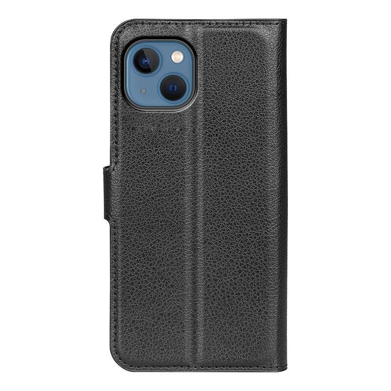 Litchi PU bőr pénztárca tok iPhone 14 6.1 készülékhez - fekete
