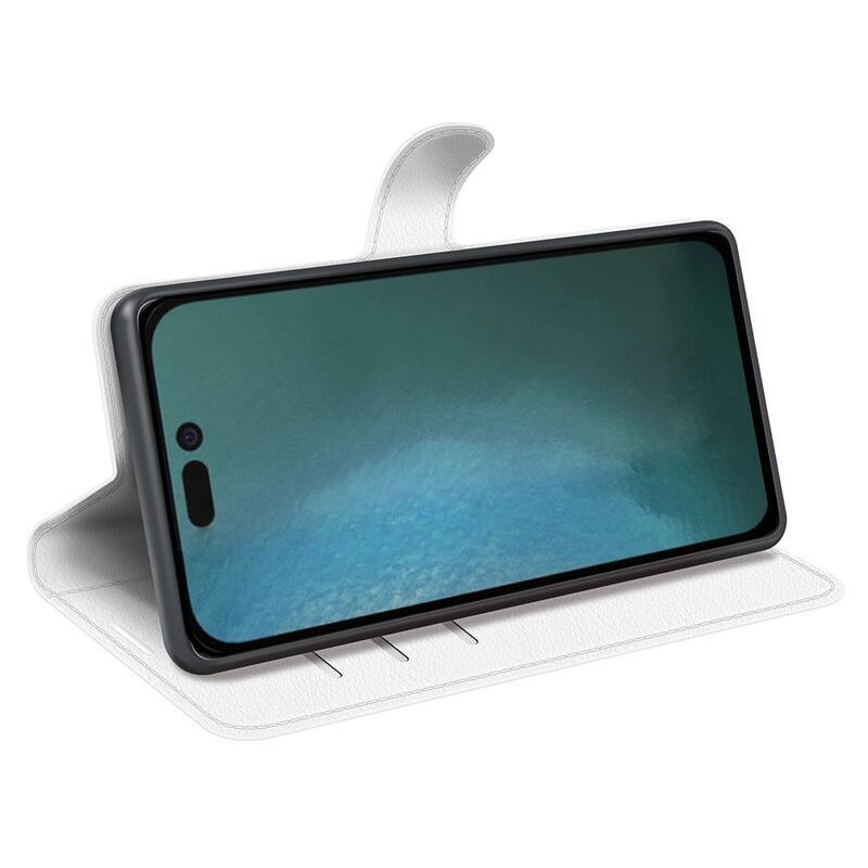Litchi PU bőr pénztárca tok iPhone 14 Pro 6.1 készülékhez - fehér