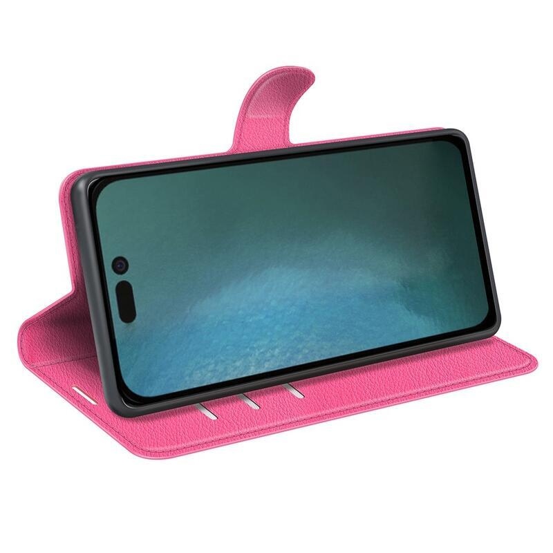 Litchi PU bőr pénztárca tok iPhone 14 Pro Max 6.7 - rózsaszín - rózsa