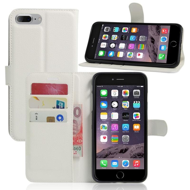 Litchi PU bőr tok iPhone 8 Plus/7 Plus készülékhez - fehér
