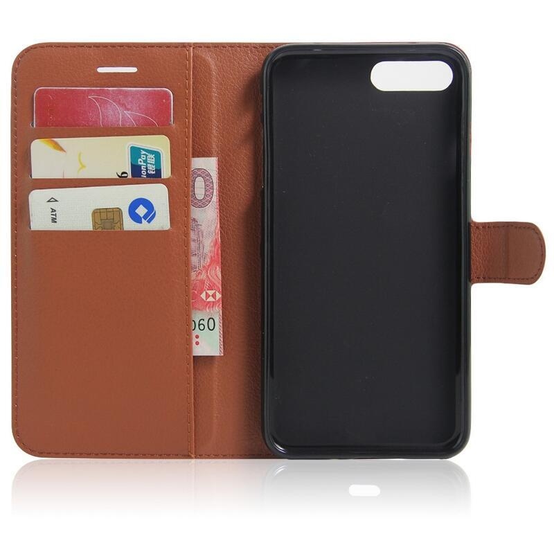 Litchi PU bőr pénztárca tok iPhone 8 Plus/7 Plus készülékhez - barna