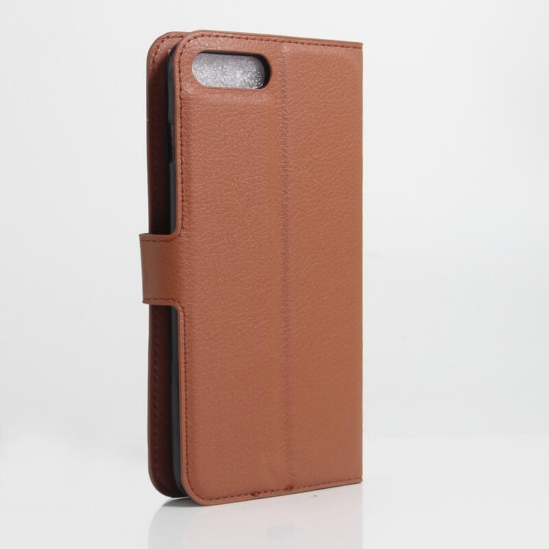 Litchi PU bőr pénztárca tok iPhone 8 Plus/7 Plus készülékhez - barna