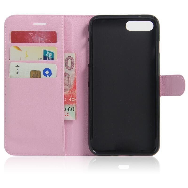Litchi PU bőr pénztárca tok iPhone 8 Plus/7 Plus készülékhez - rózsaszín
